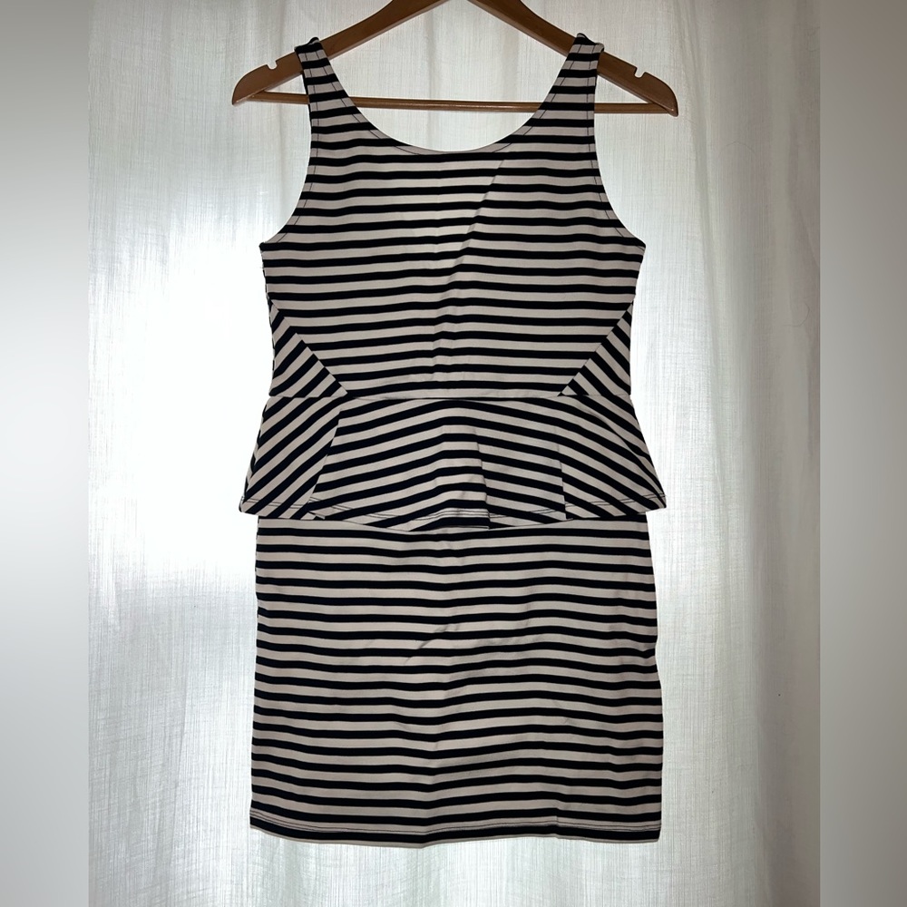 Navy Blue and White Peplum Bodycon Dress